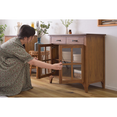 キャビネット 収納棚 幅80cm 木製 脚付き 強化ガラス ティンバー 完成品 キャビネット 収納棚 幅80cm PM-318 木製 脚付き 強化ガラス